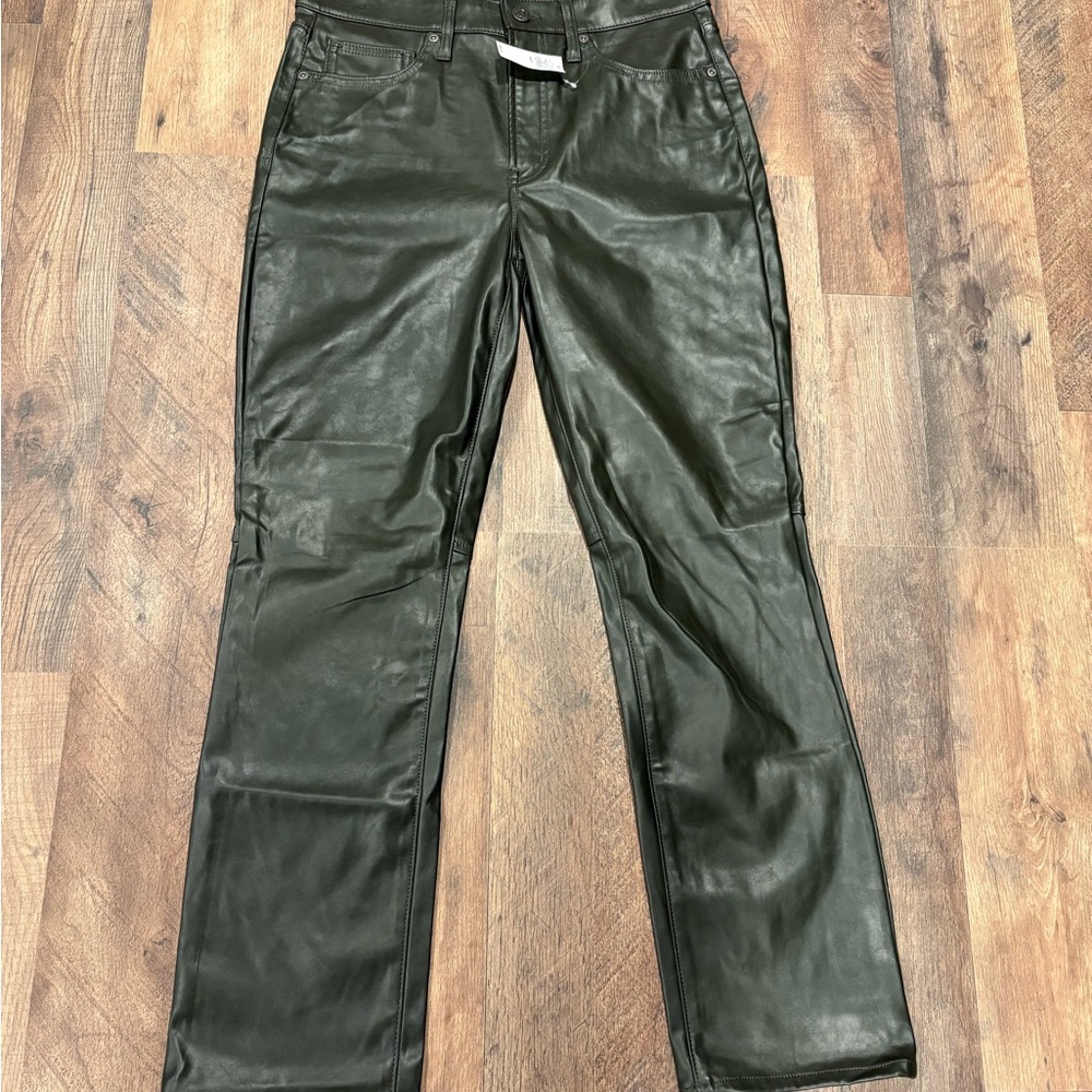 GAP vintage slim high rise Olive green faux Leather Pants size 29/8R